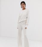Asos Design Tall Premium Lounge Knitted Ribbed Wide Leg - White