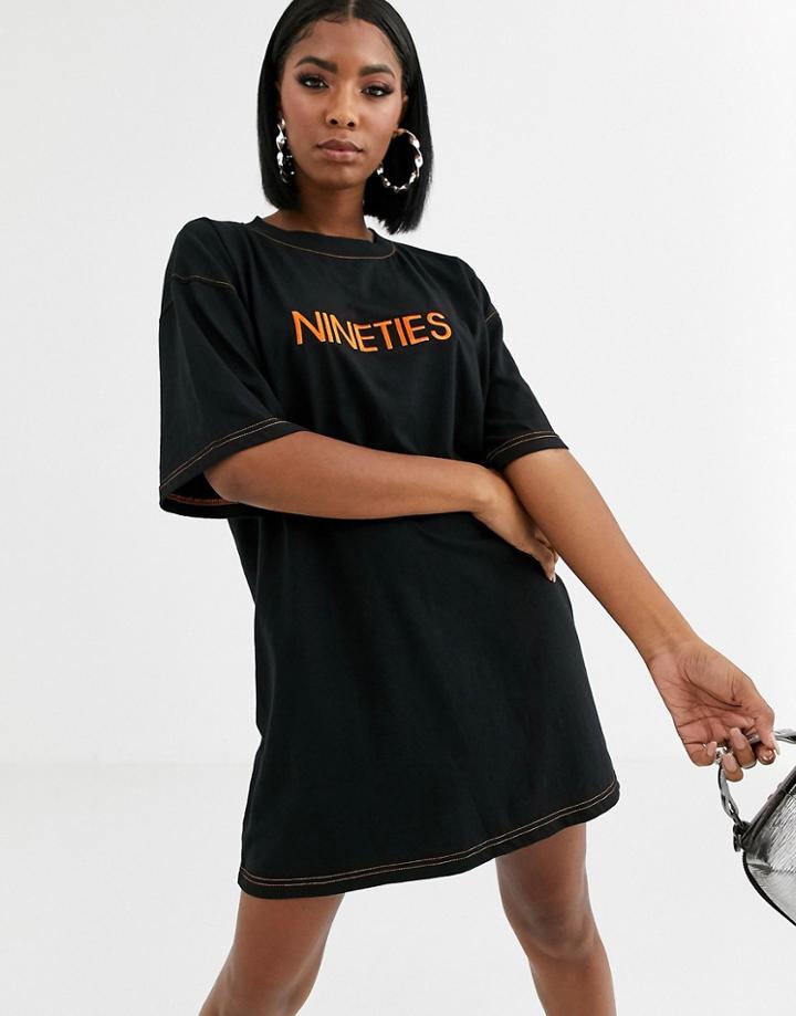 Public Desire Oversized T-shirt Dress With Nineties Embroidery