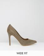 New Look Wide Fit Glitter Pointed Court Shoe - Gold