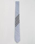 Asos Design Slim Mixed Gingham Tie In Blue - Blue