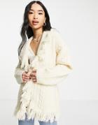 Urban Revivo Fringe Detail Cardigan In White
