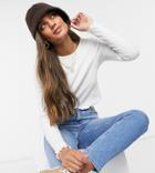 Asos Design Petite Slim Fit Long Sleeve Crop Top With Lettuce Edge In White