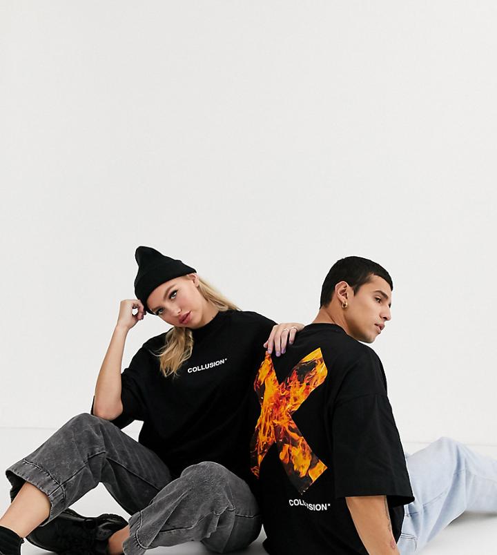 Collusion Unisex Flame Logo Print T-shirt