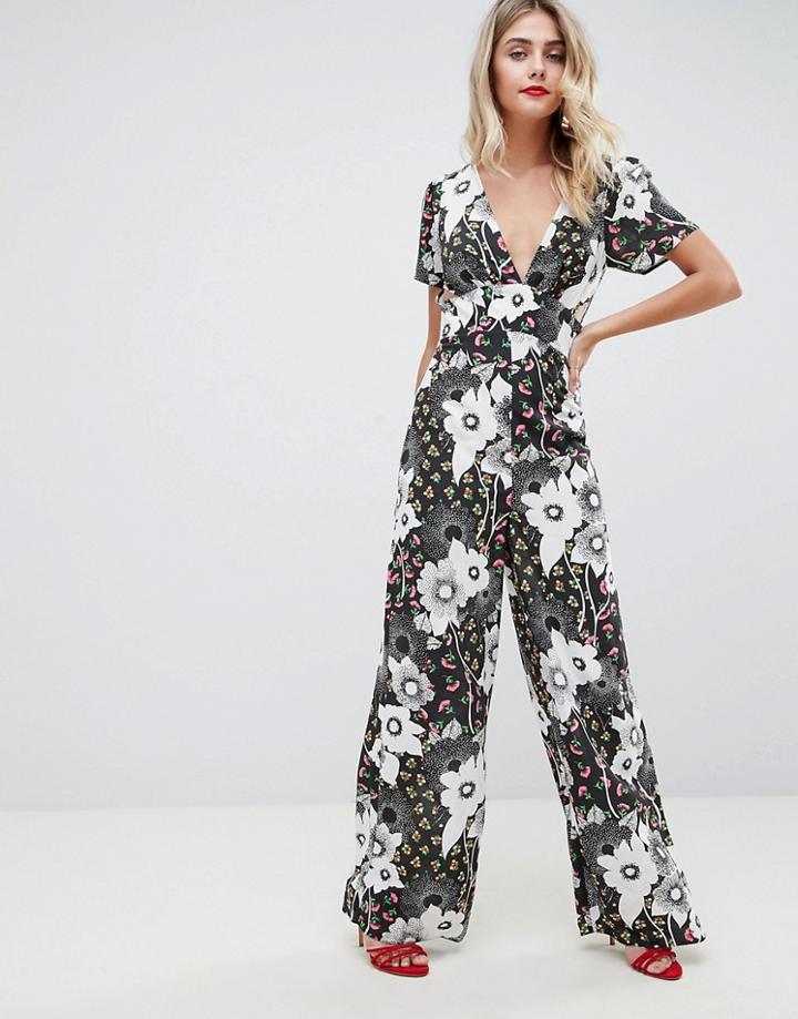 Asos Design Tea Jumpsuit In Mixed Floral Print-multi