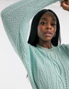 Miss Selfridge Cable Sweater In Sage-blues