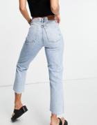 Topshop Jeans With Raw Hems In Bleach-blues