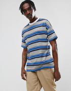 Asos Oversized T-shirt With Blue Retro Stripe - Gray
