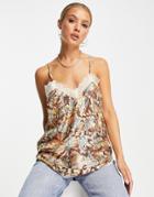 River Island Metallic Thread Cami Top In Bronze-gold