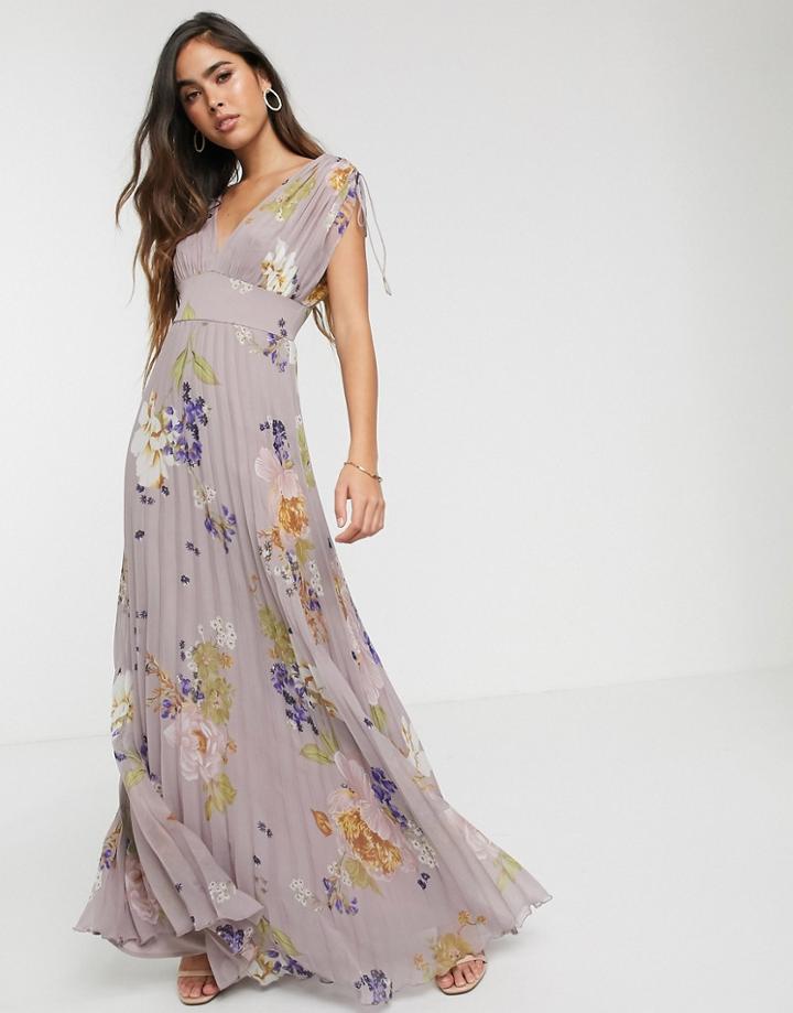 Asos Design Sleeveless Pleated Floral Print Maxi Dress-multi