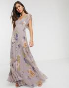 Asos Design Sleeveless Pleated Floral Print Maxi Dress-multi