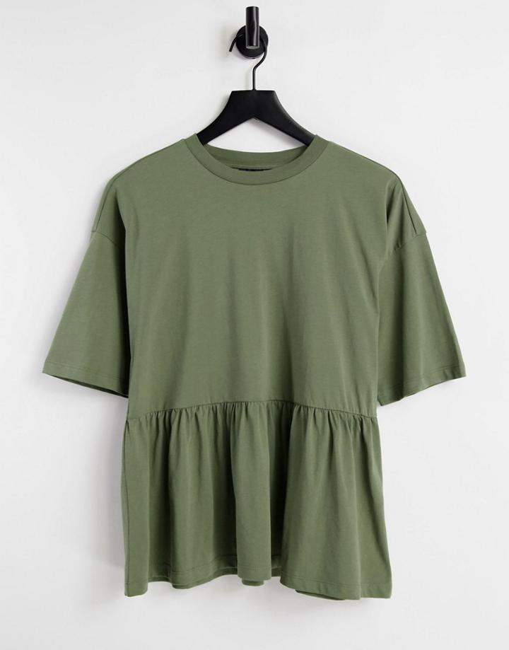 Asos Design Casual Smock Top With Short Sleeve In Khaki-green