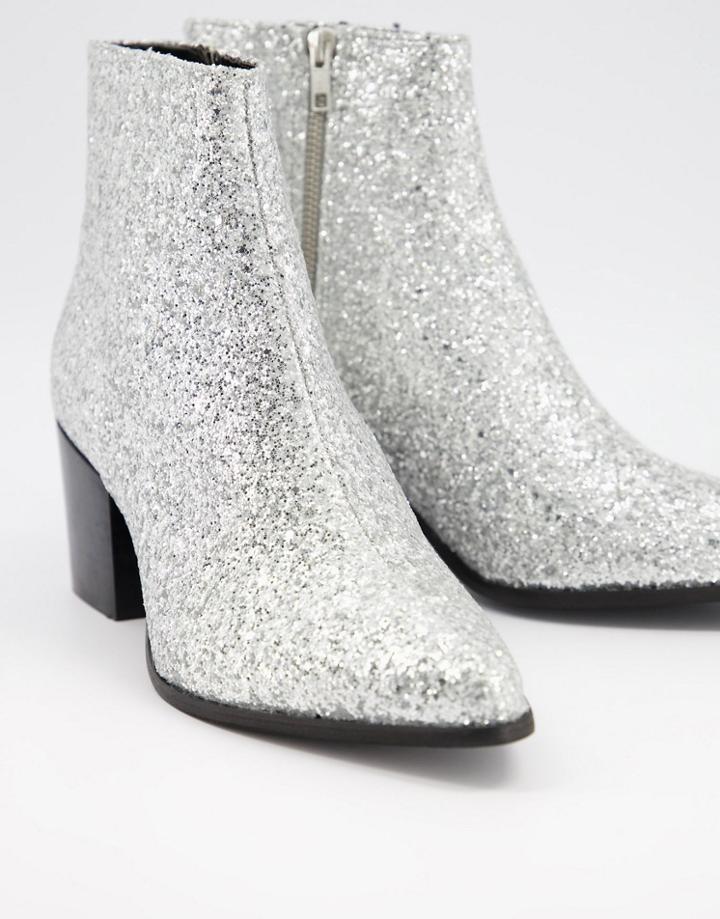 Asos Design Heeled Chelsea Boots With Pointed Toe In Silver Glitter