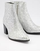 Asos Design Heeled Chelsea Boots With Pointed Toe In Silver Glitter
