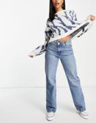 Pull & Bear High Waist Jeans With Cross Over Waist In Blue