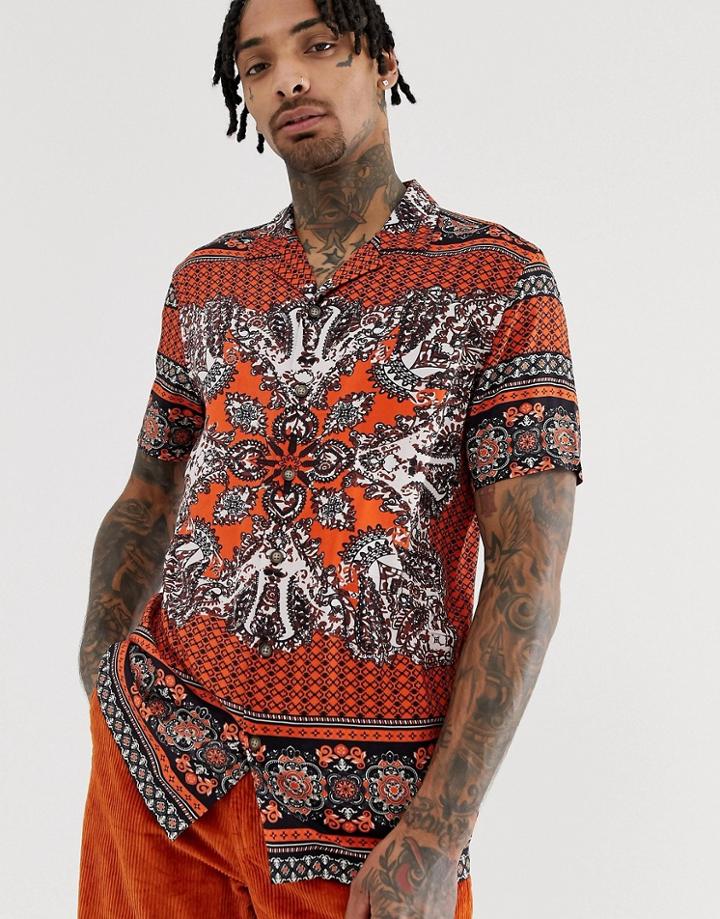 Asos Design Regular Fit Shirt With Paisley Border Print - Multi