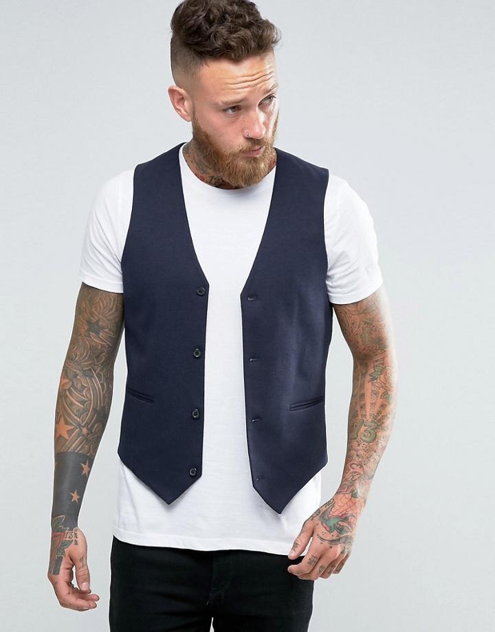 Asos Super Skinny Jersey Vest In Navy - Navy
