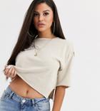 Asos Design Petite Boxy Crop T-shirt With Exposed Seams In Sand-beige