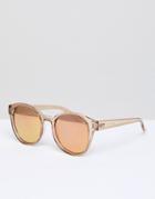 Le Specs Paramount Round Sunglasses In Tan - Pink