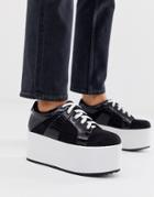 Lost Ink Chunky Flatform Lace Up Sneaker In Black - Black