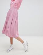 Asos Design Midi Skirt With Box Pleats In Pink Marl - Pink