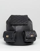 Asos Quilted Backpack With Chain Handle - Black