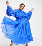 Asos Edition Curve Gathered Neck Midi Dress In Bright Blue