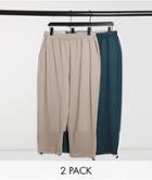 Asos Design Super Oversized Sweatpants With Toggle Hem In Beige And Teal 2-pack-multi