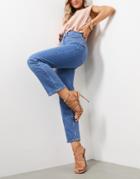 Asos Design High Rise Stretch 'slim' Straight Leg Jeans In Brightwash-blues