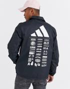 Adidas Performance 'the Pack' Back Print Coach Jacket In Black