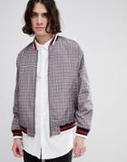 Asos Checked Bomber With Tipped Rib In Stone - Brown