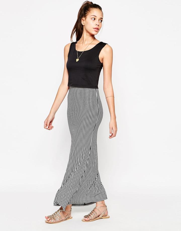 Jasmine Stripe Maxi Dress With Overlay Top - Black