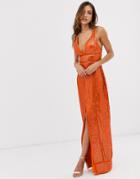 Asos Design Embellished Sequin Maxi Dress With Ladder Trim-multi