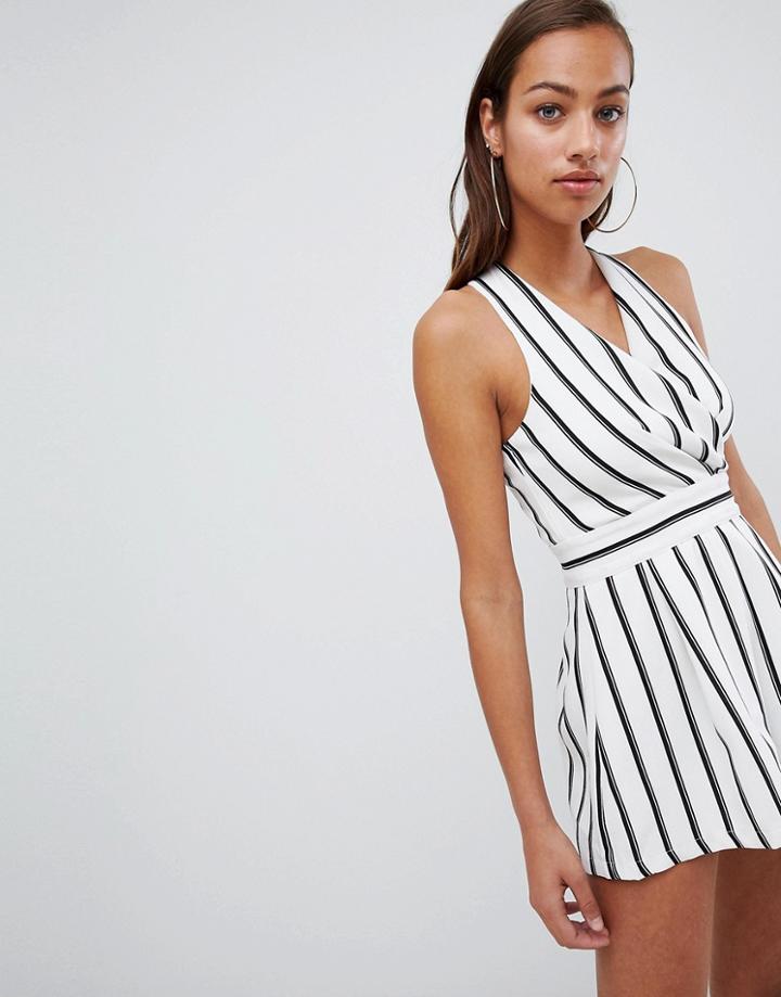 Boohoo Stripe Halterneck Romper - Multi