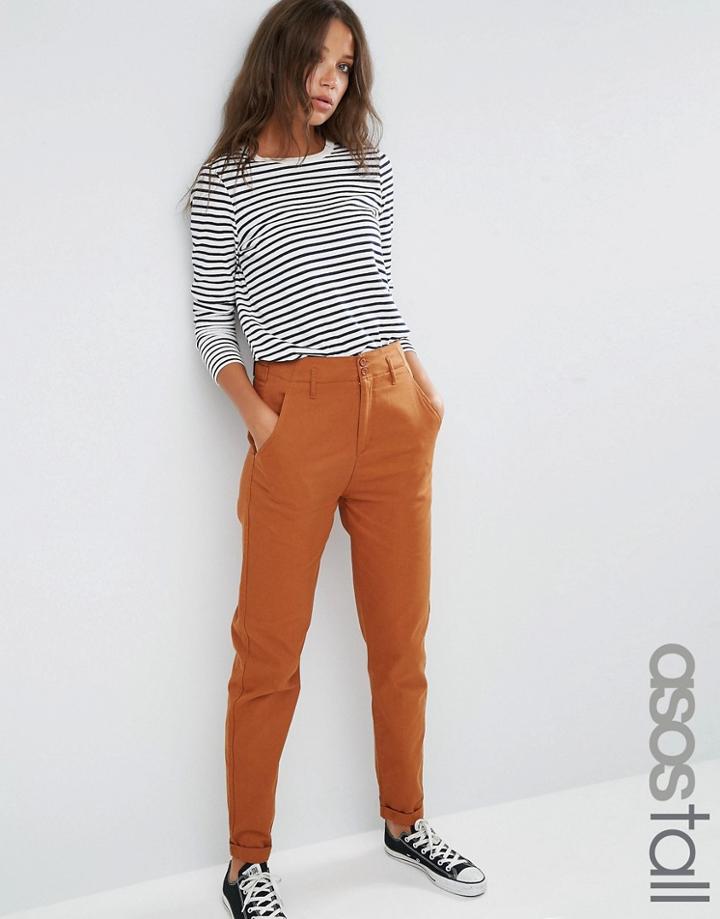 Asos Tall High Waisted Peg Pants - Brown