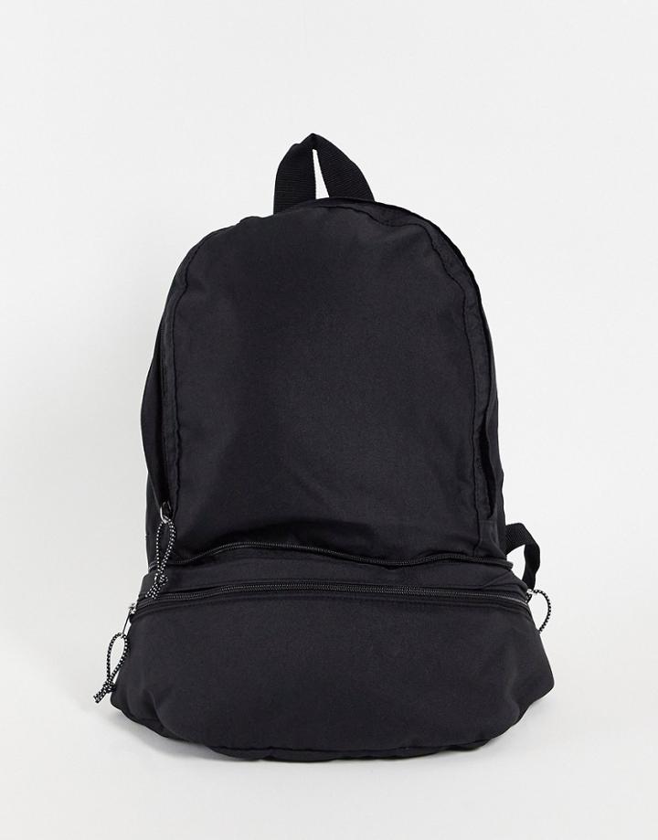 Asos Design Packable Backpack And Cross Body Bag In Black Nylon