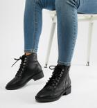 New Look Wide Fit Lace Up Flat Ankle Boot - Black