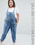 Daisy Street Plus Zip Front Denim Overalls - Blue