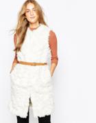 Asos Vest In Curly Faux Fur With Belt - Cream