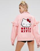 Lazy Oaf X Hello Kitty Denim Jacket With Back Patch - Pink