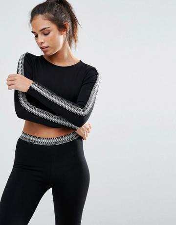 Baziic Long Sleeve Crop Top - Black