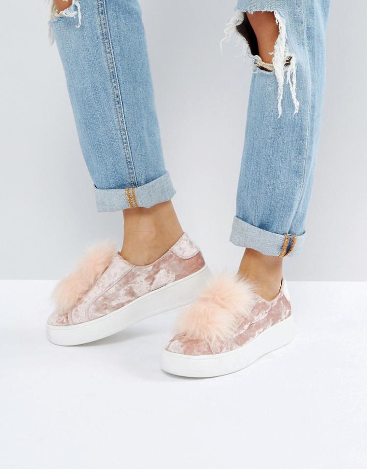 Steve Madden Breeze Velvet Sneakers With Pom - Pink