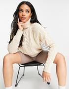 Na-kd High Neck Cable Knit Sweater In Beige-neutral