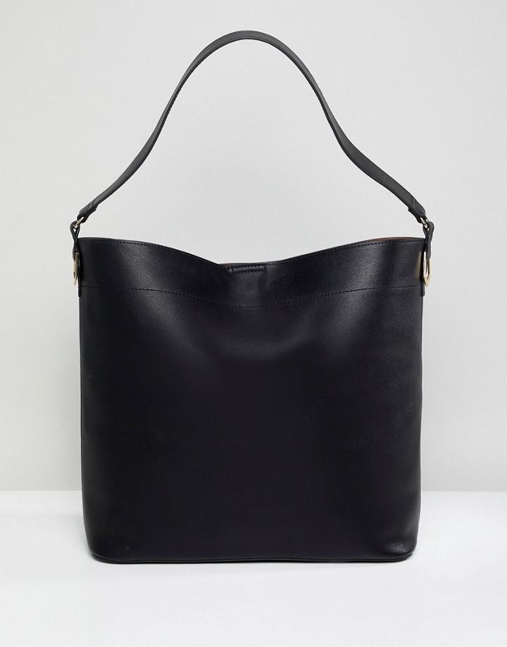 Asos Design Oversized Structured Shopper Bag With Contrast Detail - Black