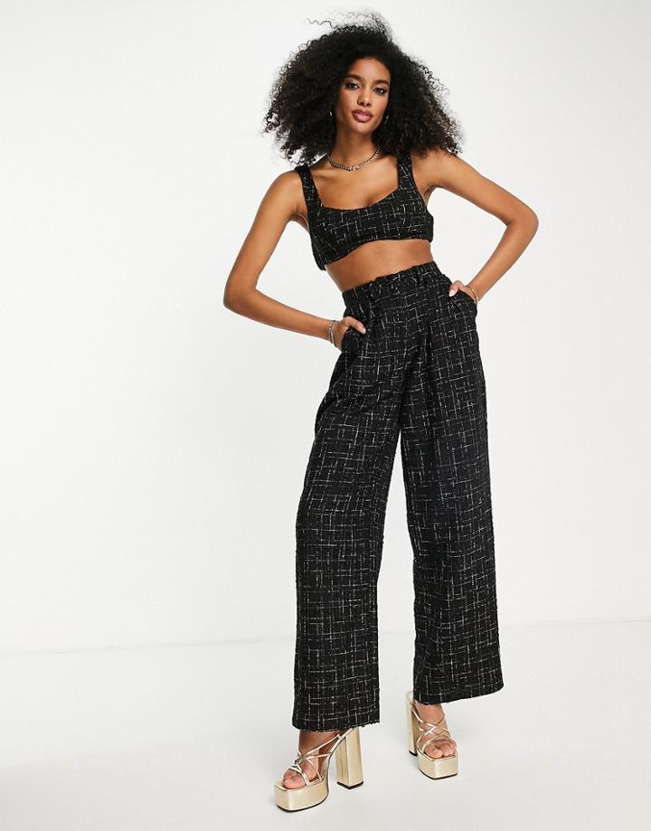 Asos Design Boucle Wide Leg Pants In Black - Part Of A Set