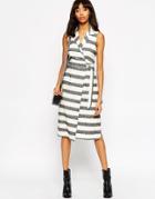 Asos Premium Textured Stripe D-ring Wrap Dress - Stripe
