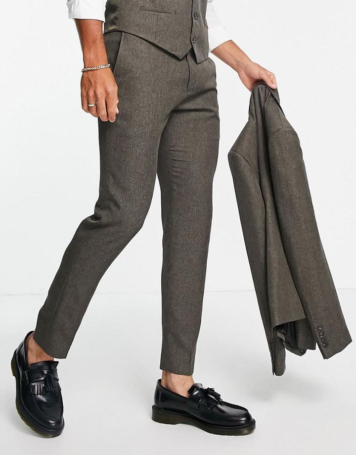 River Island Skinny Suit Pants In Brown Puppytooth Check