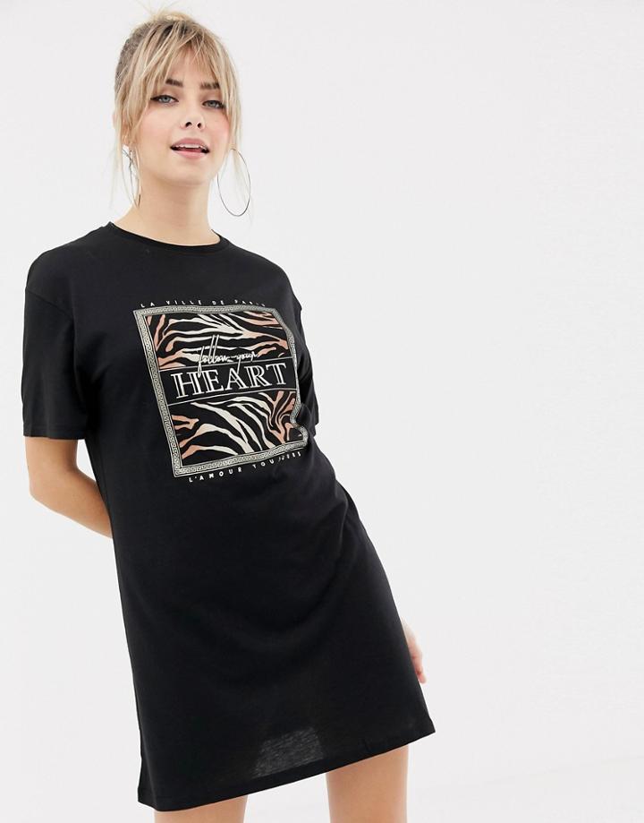 New Look Tee In Animal Print - Black