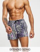 Asos Design Swim Shorts In Retro Print In Short Length-multi