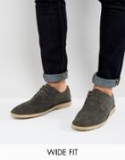 Asos Wide Fit Derby Shoes In Gray Suede With Brogue Detailing - Gray