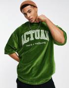 Asos Actual Oversized T-shirt In Cord Fabric With Chest Logo In Green